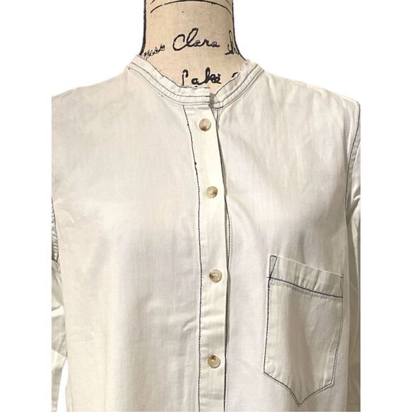 Sandrine Rose Women's Dust White Mandarin Collar Button Shirt Size S - Picture 1 of 10